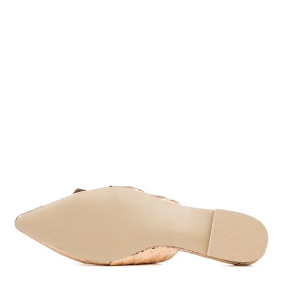 Cape Robbin | Vegan Metallic Rose Gold Knotted Pointed Toe Slip On Flats Mules - Picture 10 of 13